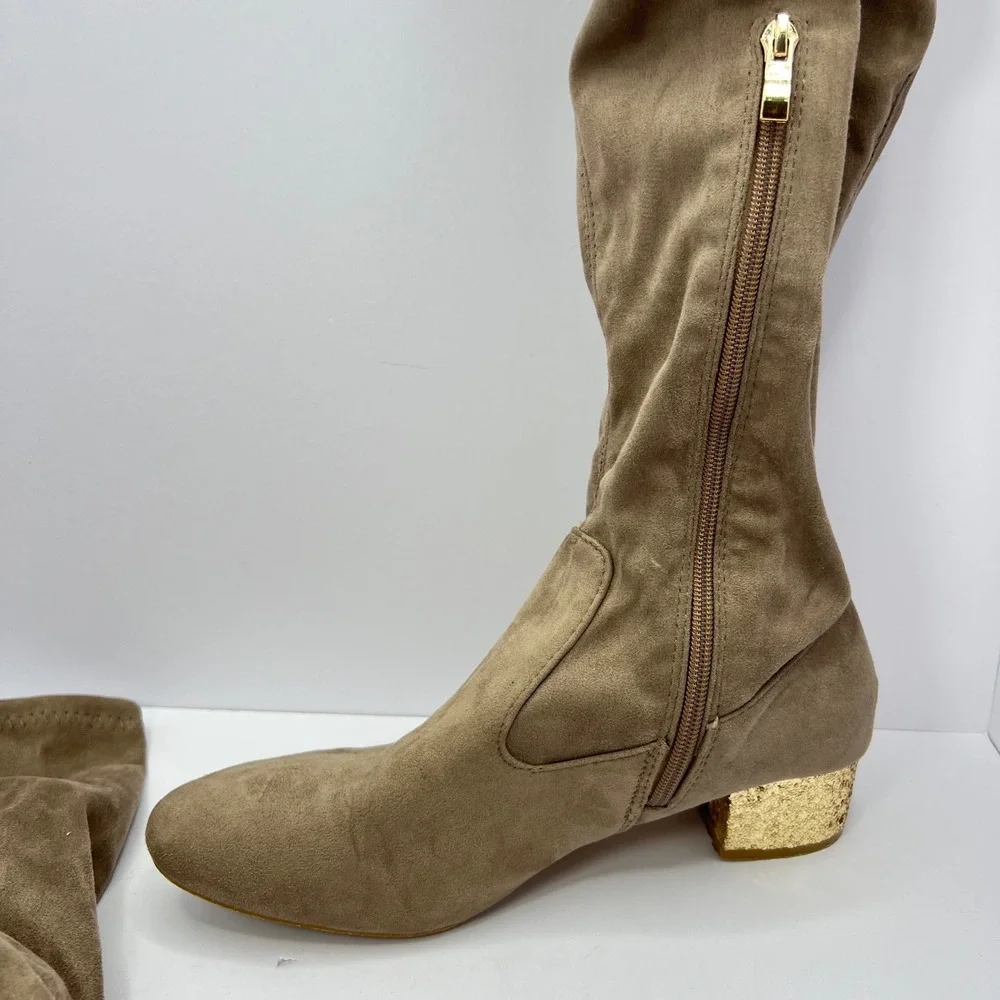 Catherine Malandrino Taupe Over the Knee Boots Women‎ Size 9 Gold Glitter Glitzy